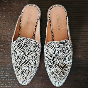 speckled fur mule flats